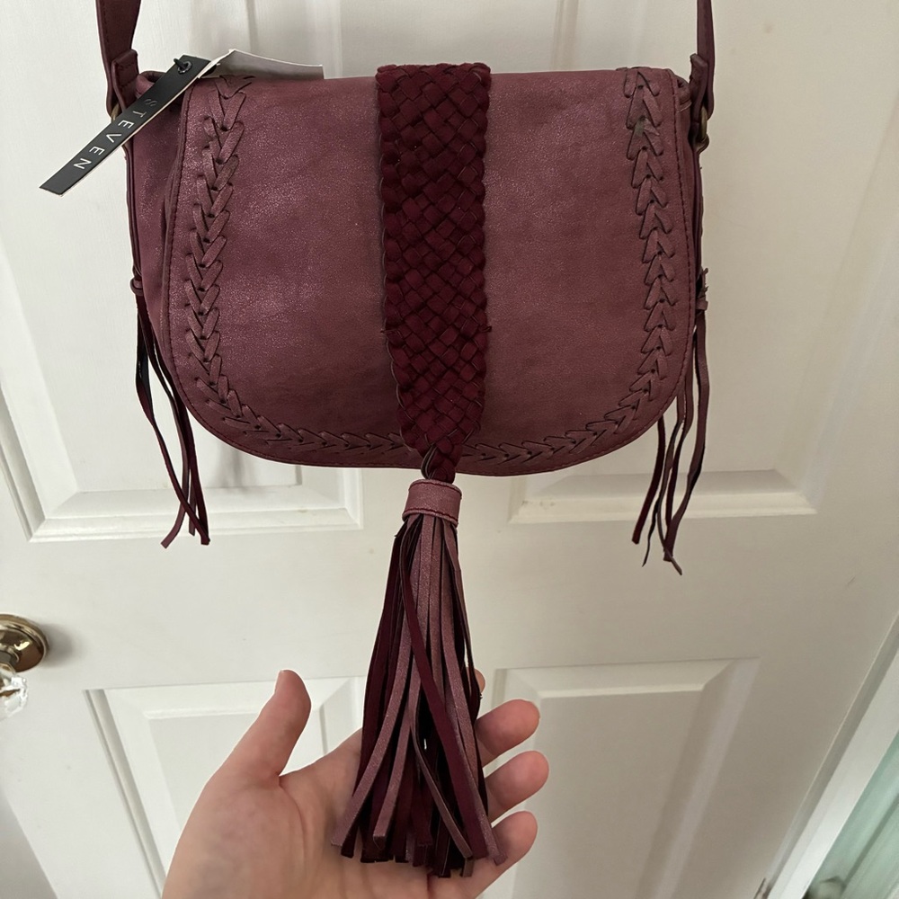 NWT Steve Madden “York” Boho Burgundy Vegan Leather Crossbody Saddle Bag